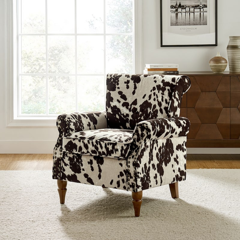 Nyctelius Traditional Polyester Accent Chair with Rolled Arms and Nailhead Trim by HULALA HOME