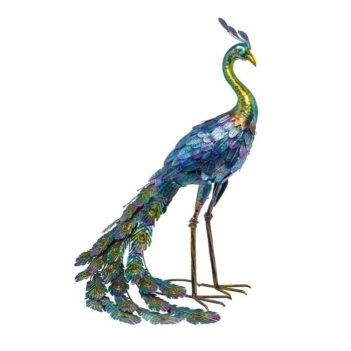 Daily Boutik Outdoor Garden Metal Blue/Green Peacock Statue