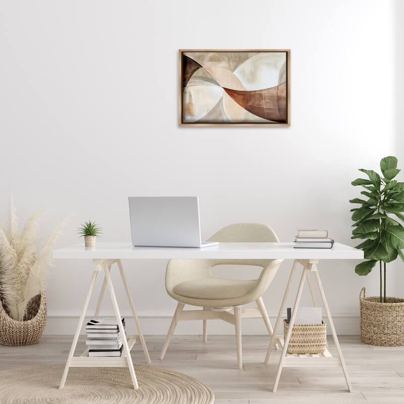 Stupell Curved Neutral Tones Abstraction Framed Floater Canvas Wall Art Design By LSR Creative Studio