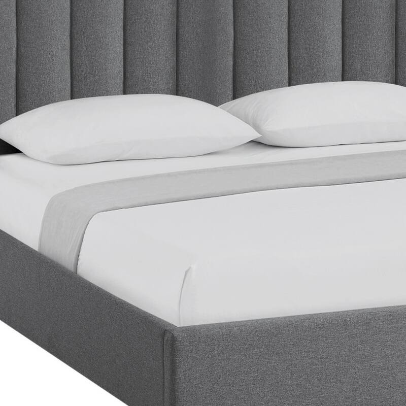 HomeRoots Gray Linen Upholstered King Bed Frame