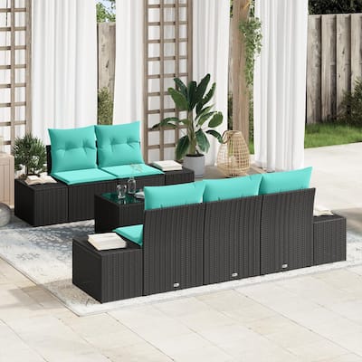 vidaXL 6 Garden Sofa Set with Cushions Black Poly Rattan - 94.1 x 24.4 x 27.2