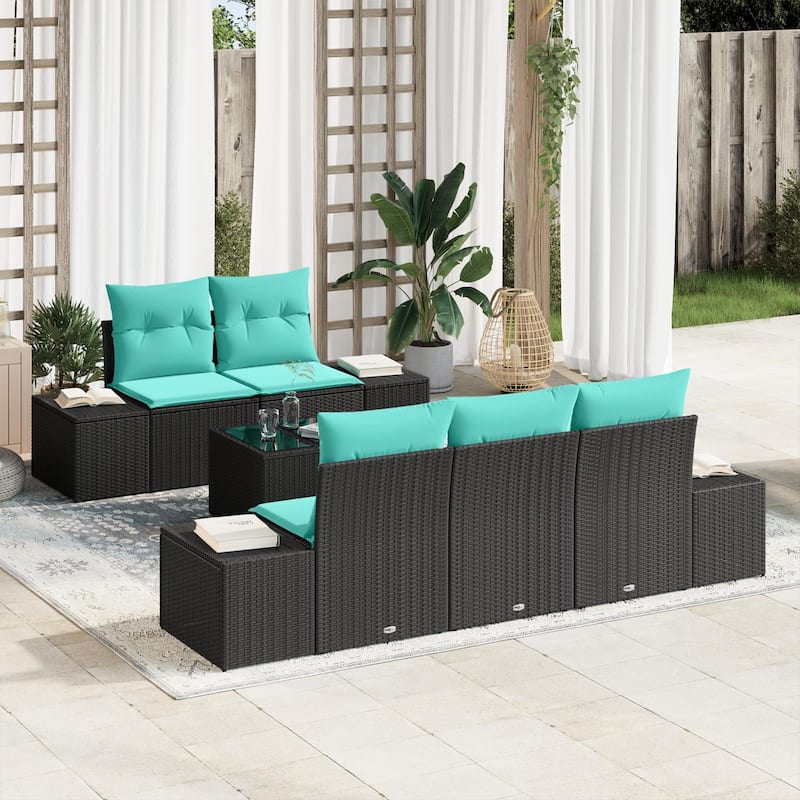 vidaXL 6 Piece Garden Sofa Set with Cushions - 94.1×24.4×27.2 - Black