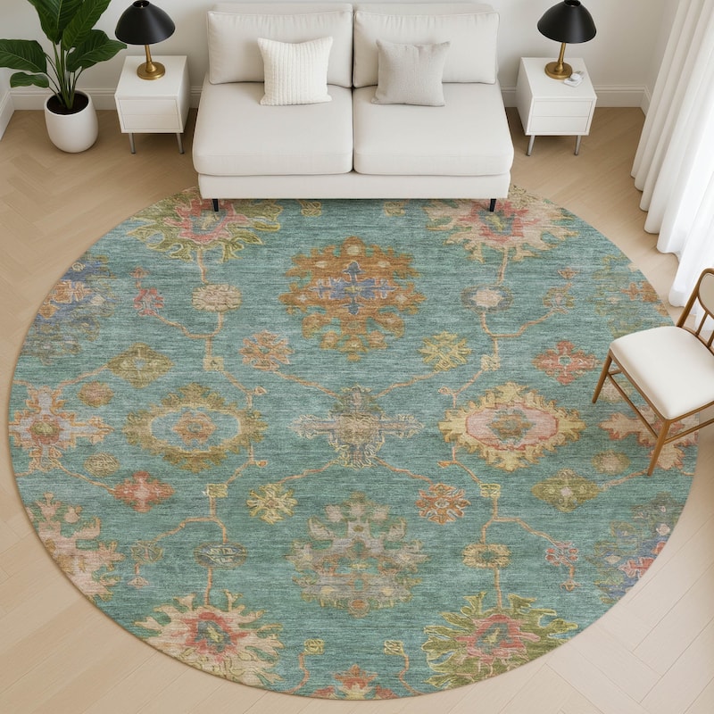 Premium Washable Super Soft Classic Traditional Mayfield Rug - Teal - 8' x 8'