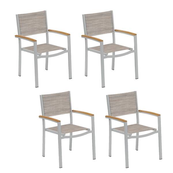 Modern Sling Stacking Outdoor Patio Dining Chair With Polywood Arms And Powder-Coated Aluminum Frame