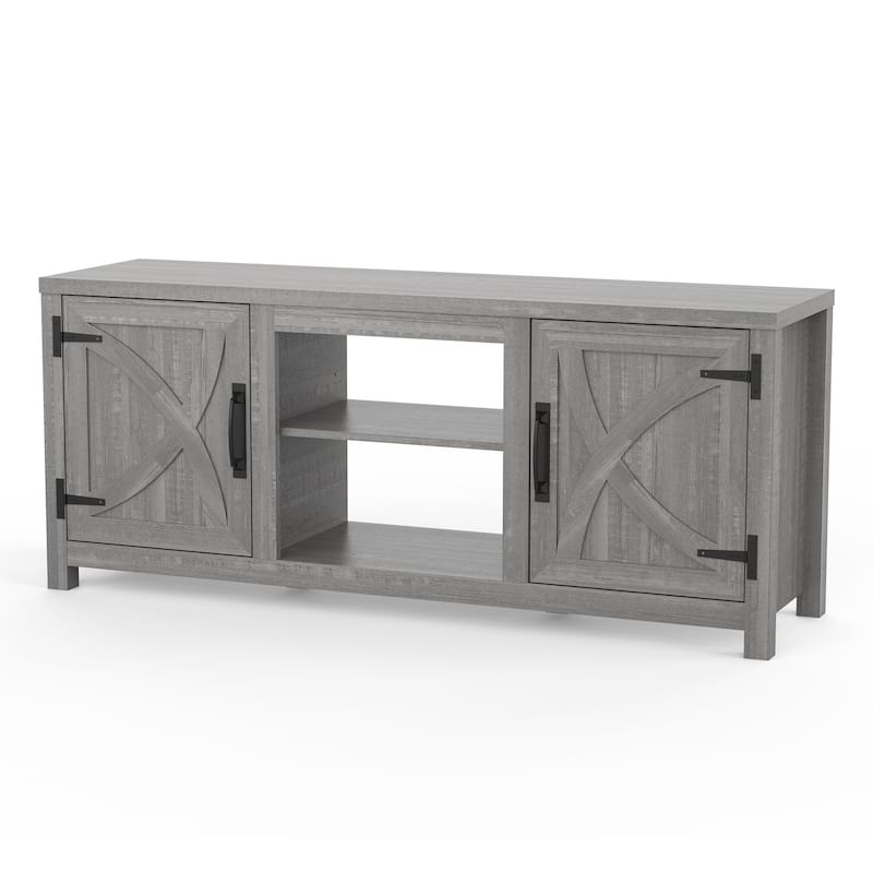 58" Farmhouse Barn Door Entryway Storage Console Table TV Stand - 58 inches in width
