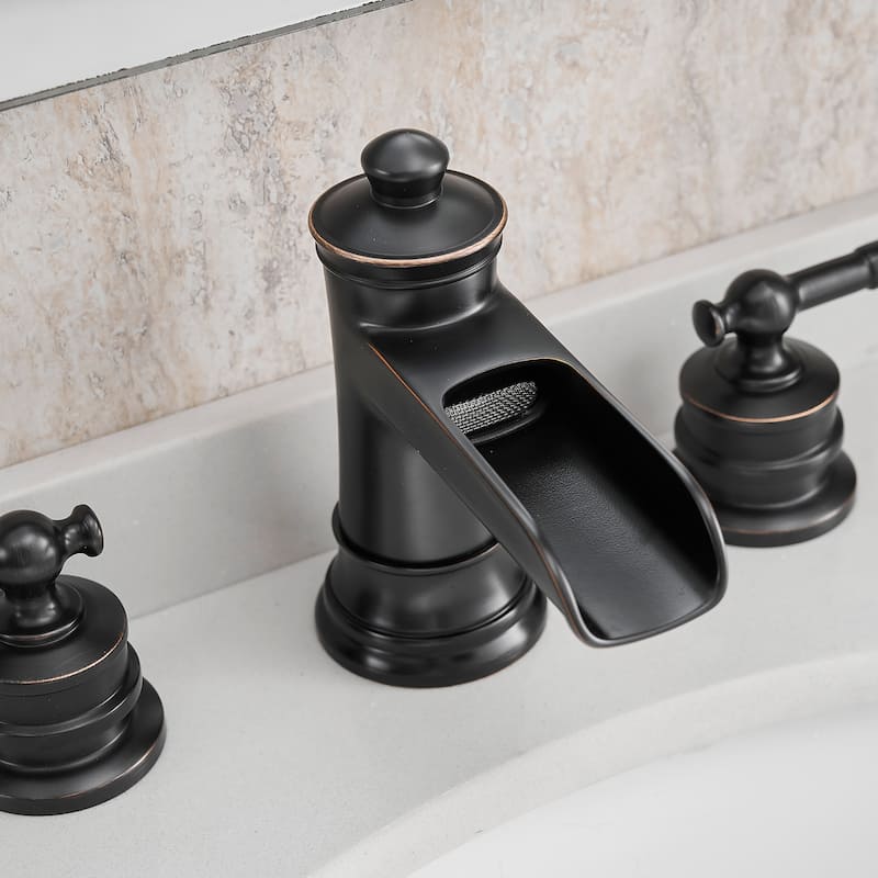 Double Handle Three-Hole Bath Waterfall Faucet with Drain