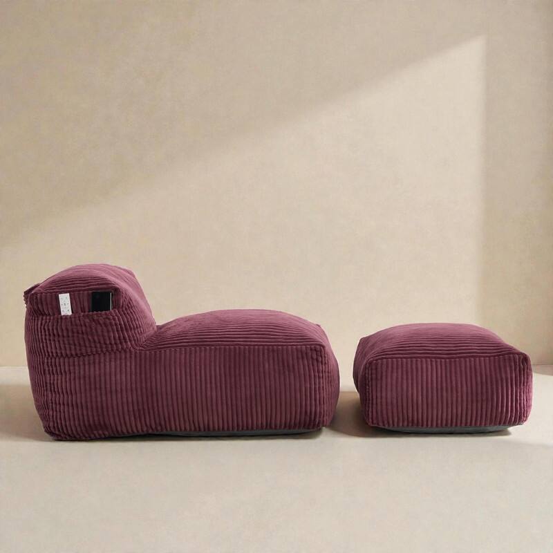 Large Memory Foam Bean Bag Chair for Adults, Corduroy Lounger Sofa with Ottoman