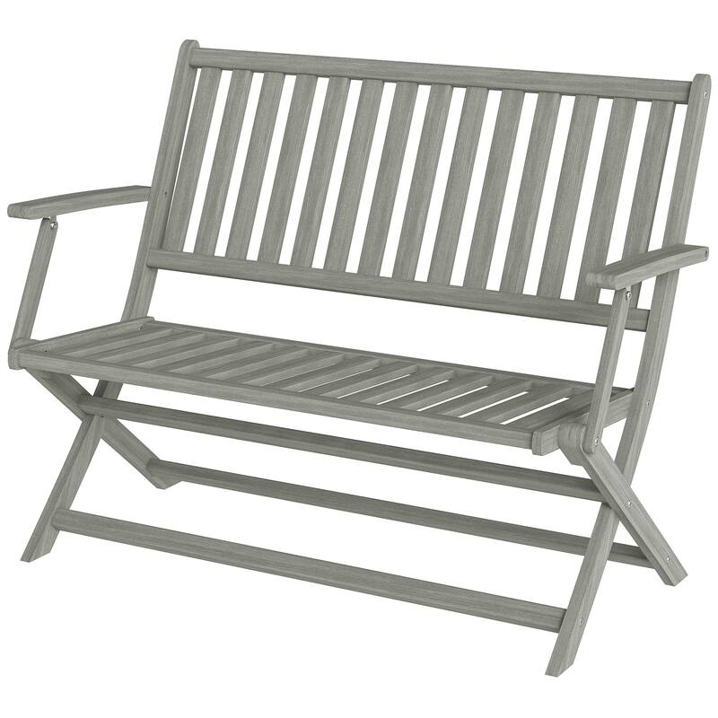 Acacia Wood Folding Patio Bench with Slatted Seat - 42.5" W x 25" D x 35.4" H - Grey