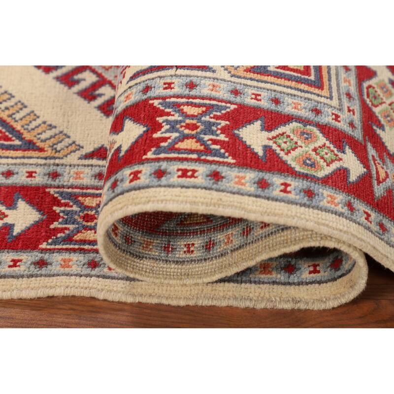 Geometric Beige Kazak Oriental Accent Rug Handmade Wool Carpet - 2'9" x 4'1"