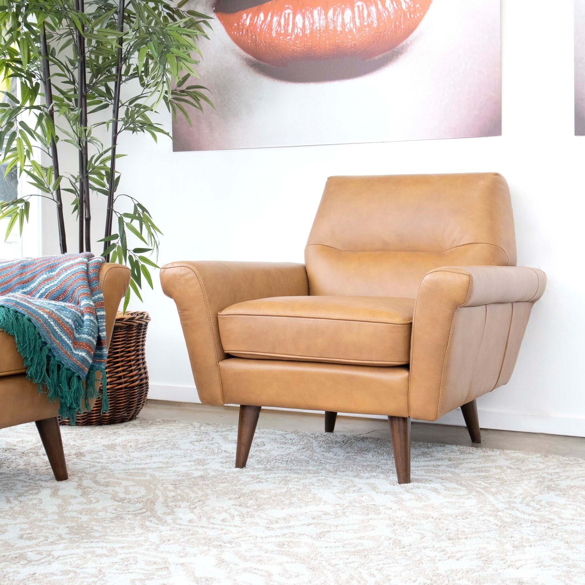Lloyd Mid Century Modern Tan Leather Lounge Chair 31 H X 33 W X 22 D Overstock 32086537