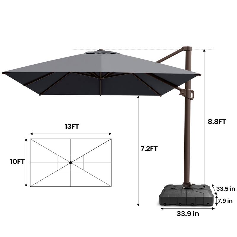 Pellebant Patio 10 x 13 FT Cantilever- Offset Umbrella Outdoor Umbrella with Base Stand
