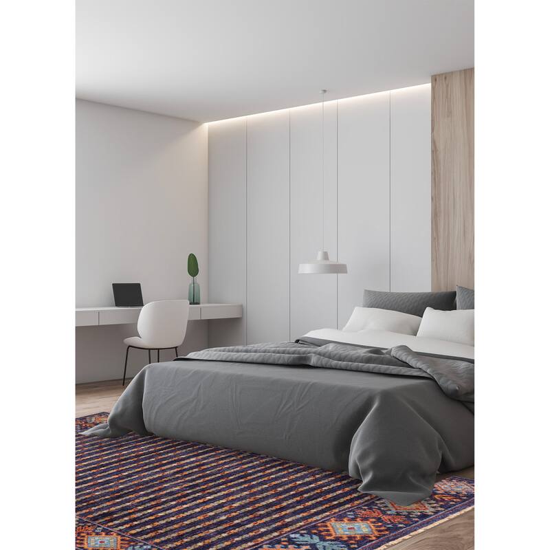 ECARPETGALLERY Hand-knotted Peshawar Ziegler Navy Wool Rug - 5'9 x 8'1