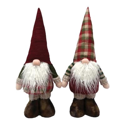 Set of 2 Gnomes Wearing Plaid Outfits Christmas Figurine 14"