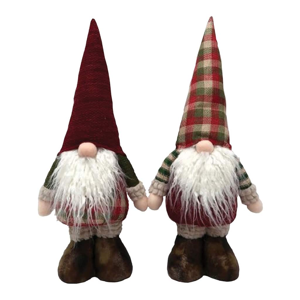 Set of 2 Gnomes Wearing Plaid Outfits Christmas Figurine 14"