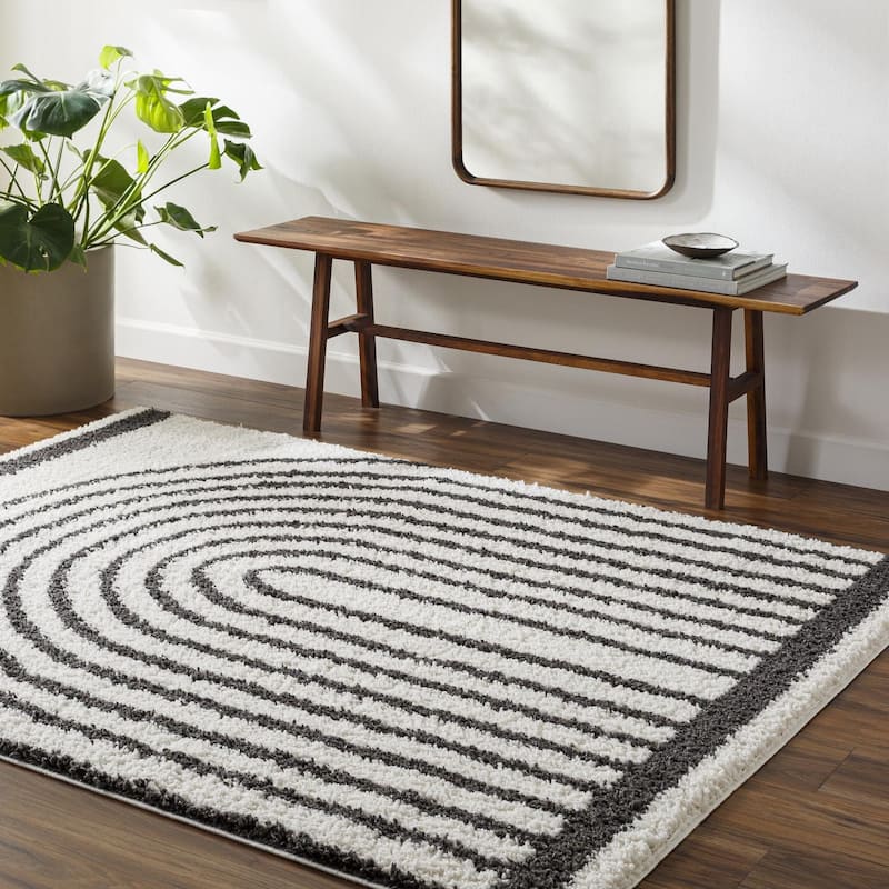 Livabliss Birmingham Playful Arches Plush Area Rug - 5' 3" x 7' - Black/Ivory