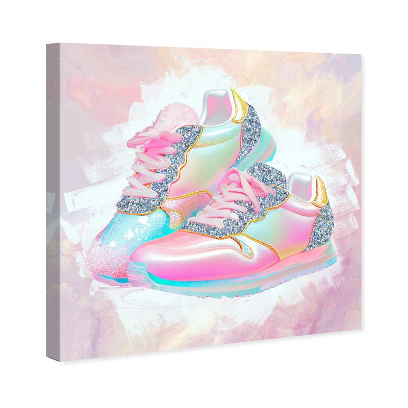 Wynwood Studio Fashion and Glam Pastel Pop Sneakers Pink and Neon Blue Bohemian & Eclectic Wall Art Canvas Print