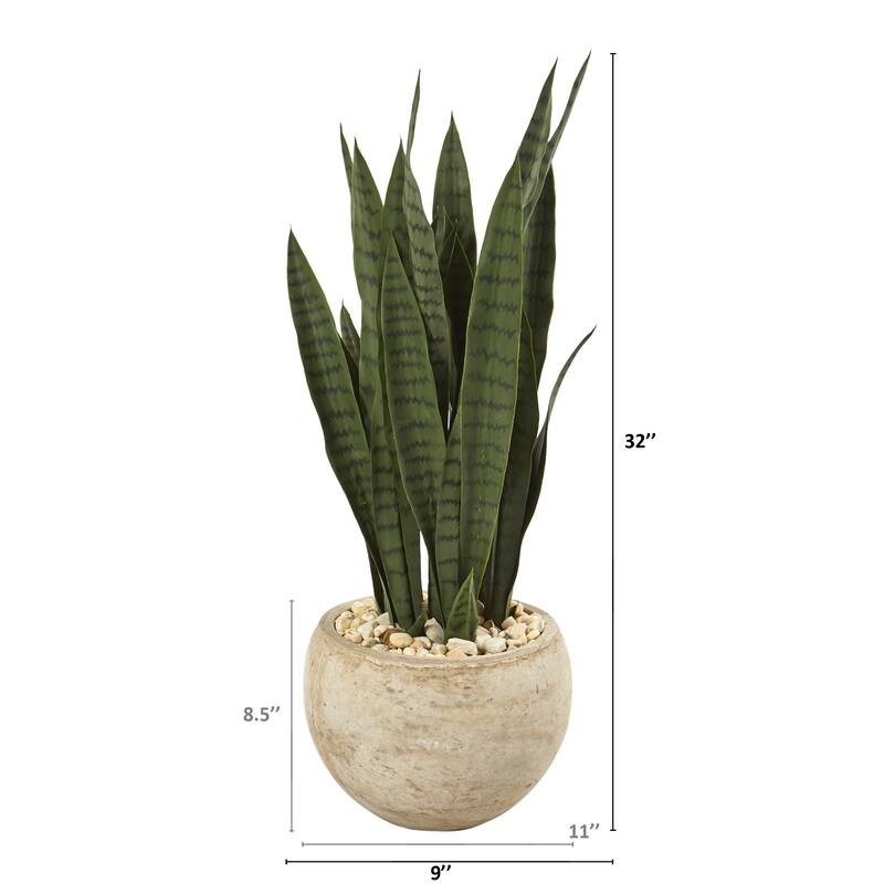 32" Sansevieria Artificial Plant in Sand Colored Planter