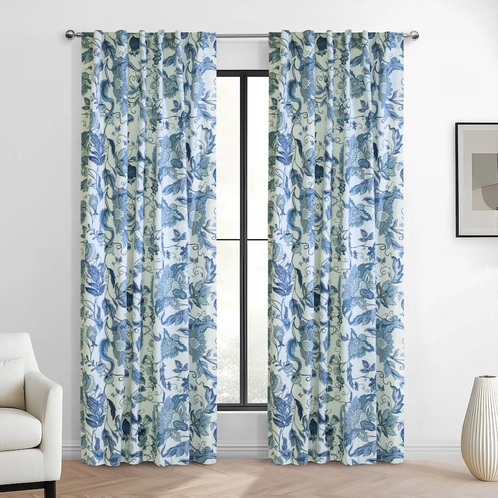 Jacobean Garden Light Filtering Dual Header Curtain Panel & Valance