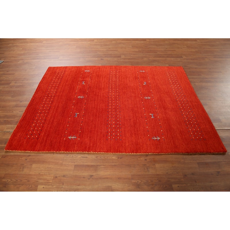 Tribal Gabbeh Oriental Area Rug Handmade Orange Wool Carpet - 4'7"x 6'5"