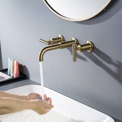 2-Handle Brushed Gold Bathroom Sink Faucet - 12.36*3*8.3