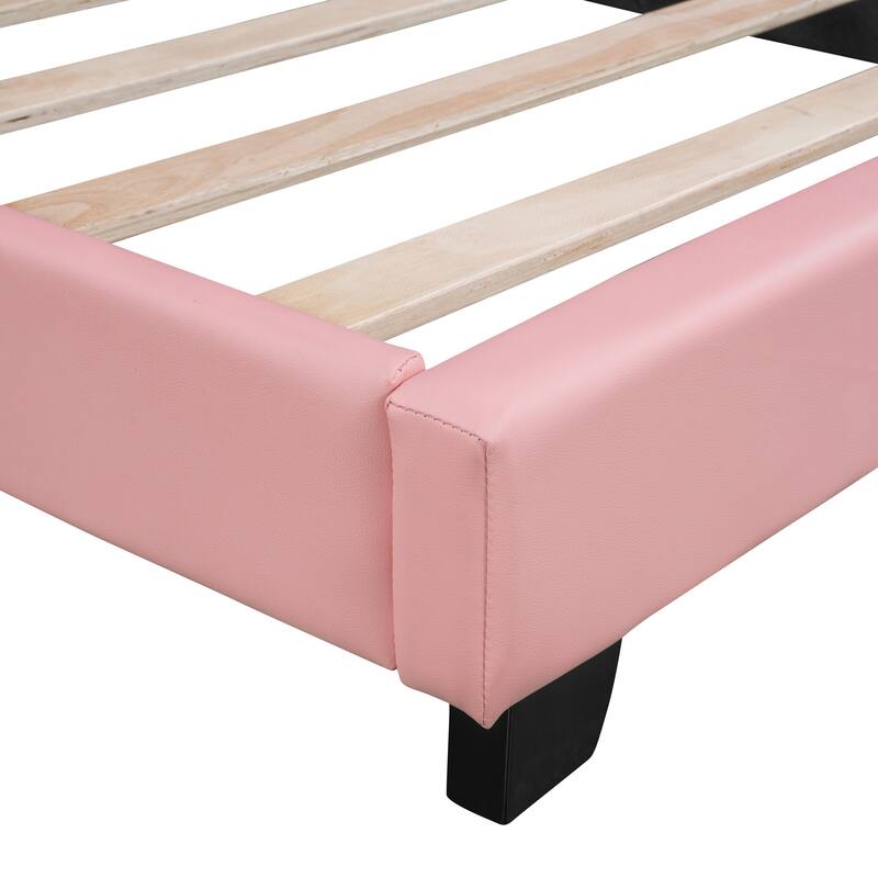 Adorable Twin/Full Upholstered Platform Bed with Rabbit Design, PU Leather, Sturdy Wood Frame, No Box Spring Needed