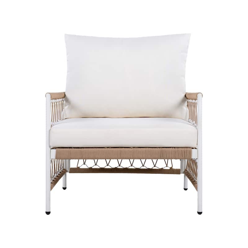 Roomfitters 3-Piece Outdoor Conversation Set with 2 Lounge Chairs and Glass Side Table, Handwoven Rope Patio Furniture