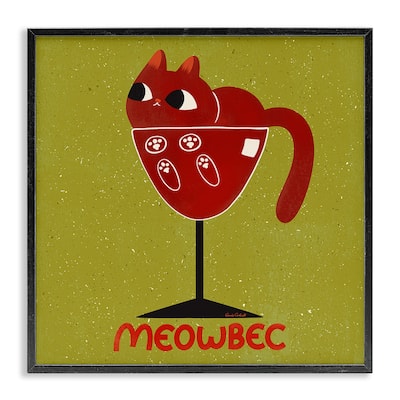 Stupell Meowbec Cat Wine Framed Giclee Art Design By Carrie Cantwell