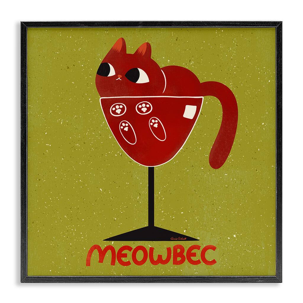 Stupell Meowbec Cat Wine Framed Giclee Art Design By Carrie Cantwell