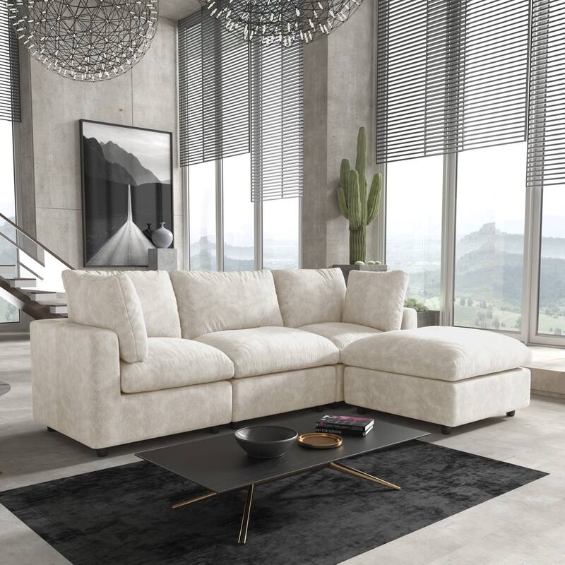 Modern L-shaped Sectional Sofa for Living Room,Chenille Modular Couch, Removable Cover, Spring Cushions, Solid Wood Frame