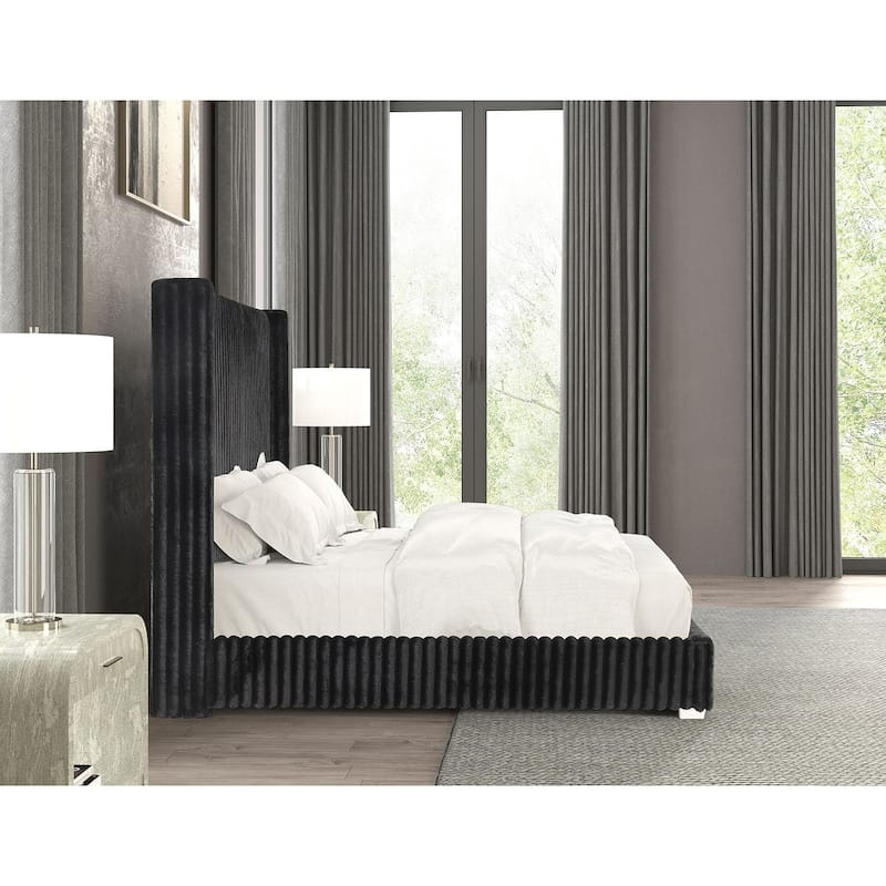 Contemporary Black Finish Upholstered Bed 1PC