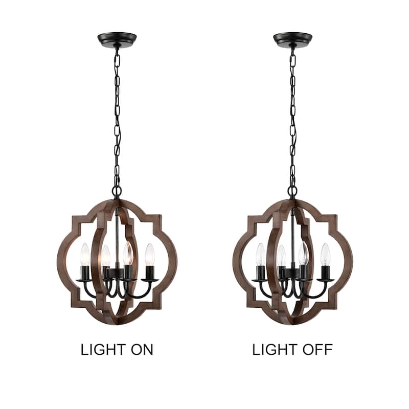 Adoncia 4-light Brown Natural Wood and Antique Black Metal Chandelier - Brown Natural Wood and Antique Black
