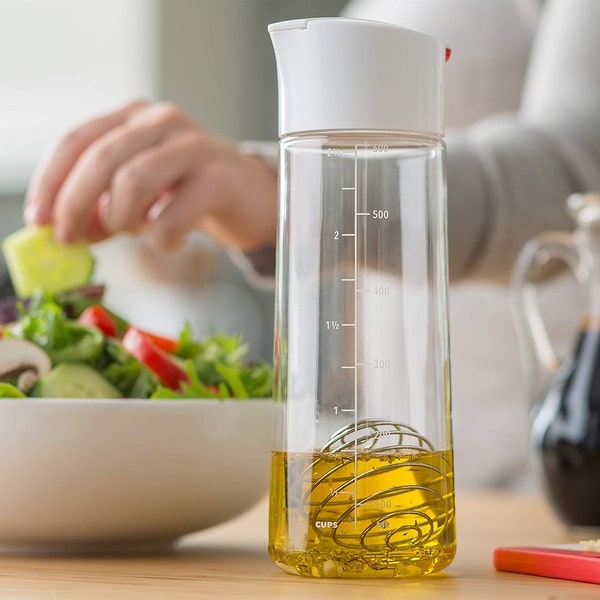 Whiskware Glass Salad Dressing Shaker with BlenderBall Wire Whisk - White/Red - One Size. Opens flyout.