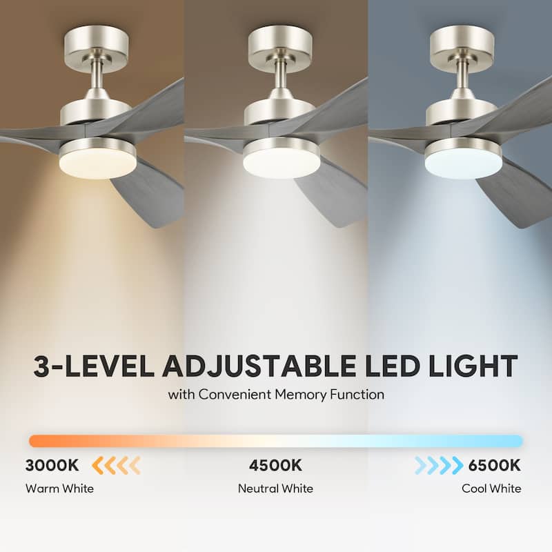 CO-Z 52" 3 Blade Modern LED Ceiling Fan with Light and Remote Control