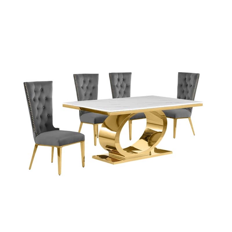 Best Quality Furniture D430/1-SC330-7 Dining Set with 68" White Marble Top