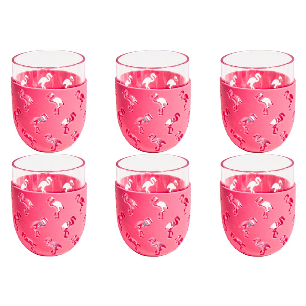 Abode Homewares Party Sleeve Flamingo Acrylic Stemless Wine Glass - Pink - 15.5 oz - Set of 6