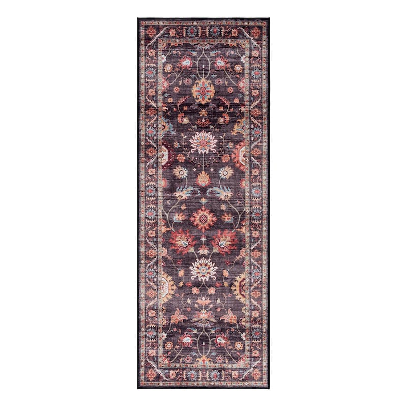 Gertmenian Crystal Print Washable Digital Printed Flat Pile Polyester Slip Resistant Area Rug Collection - 2' 2" x 6' - Cullen Brown