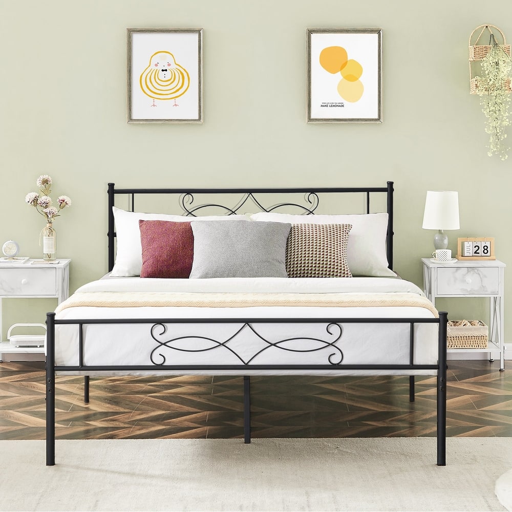 Javlergo Elegant Metal Platform Bed Frame with Headboard and Footboard Under Bed Storage Foundation No Box Spring Needed