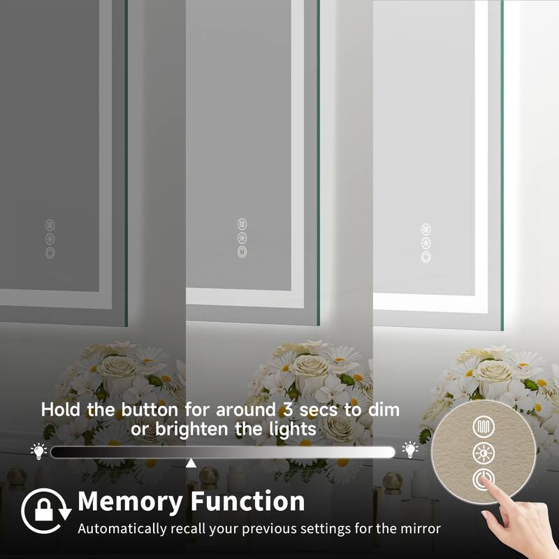 Frameless Tempered MirrorDual LED Light StripsFront and Back Lighting