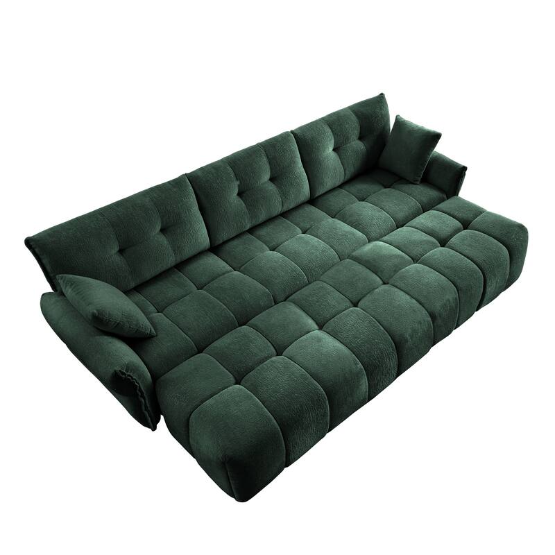 110.2" Chenille 3-Seater Sofa Set with 3 Ottomans and Pillows, Solid Wood Frame and High-Resilience Cushions