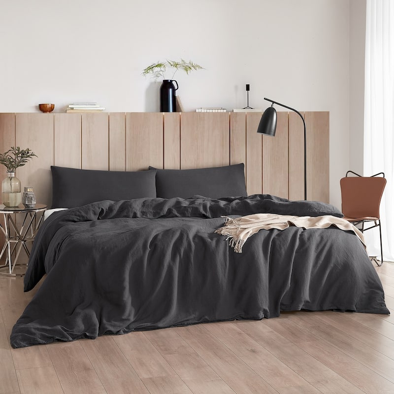Dark Sky Reserve® - Bamboo Linen Oversized Duvet Cover - Portugal Made - Faded Black - Twin XL