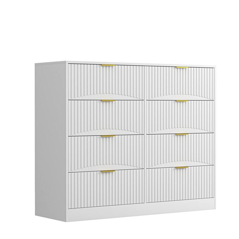 Modern 8-Drawer Dresser, 47.2" Wide Wood Chest of Drawers with Gold Metal Handles for Bedroom & Living Room