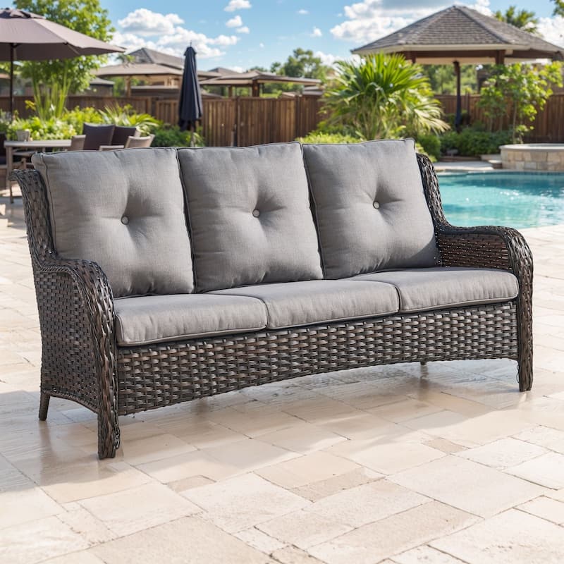 Gymojoy Outdoor Wicker Sofa Patio Rattan Wicker Furniture Cushion Sofa - Brown Wicker / Grey Cusion