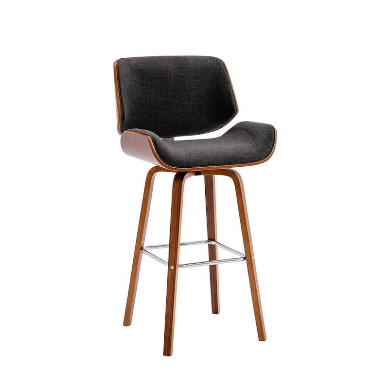 Porthos Home Onur Swivel Fabric Bar Stool with Wooden Legs and Chrome Footrest - Dark Grey