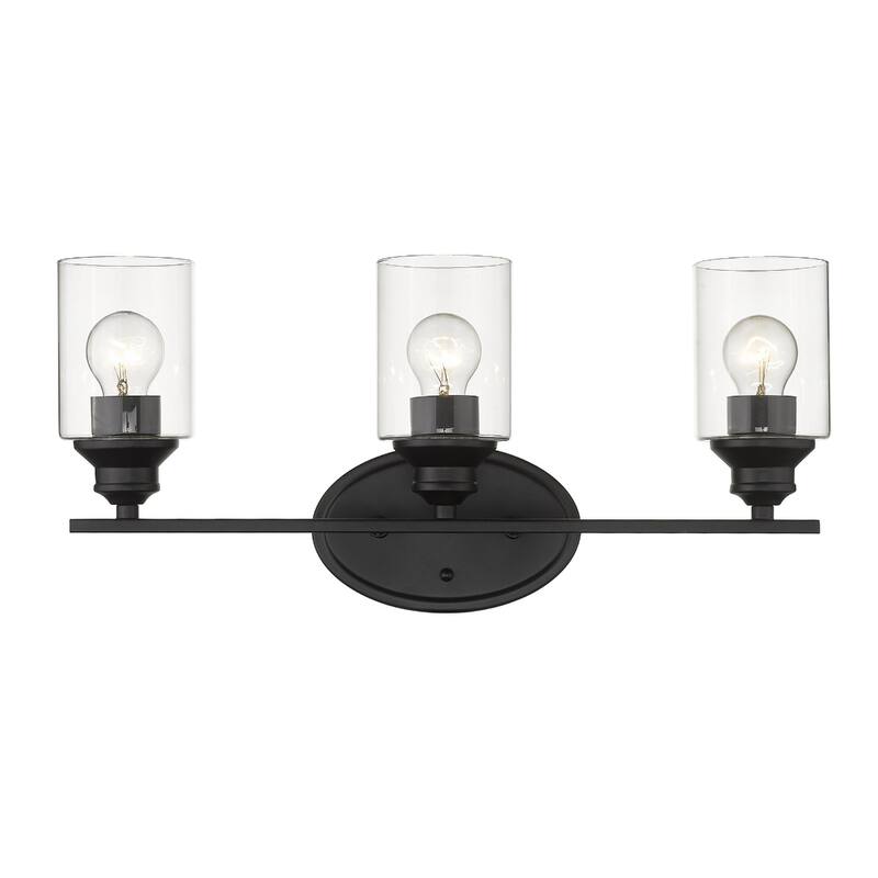 Matte Black 3-Light Vanity Wall Sconce with Clear Glass Shades Dimmable Fixture for Bathroom or Hallway