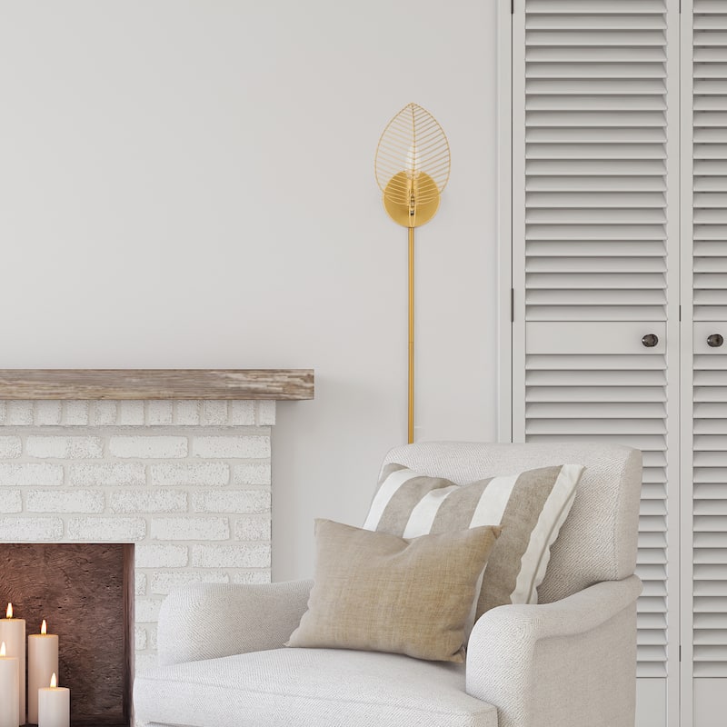Jaida River of Goods Brushed Gold Metal Leaf Dome Shade Wall Sconce - 6" x 11.25" x 28.75"