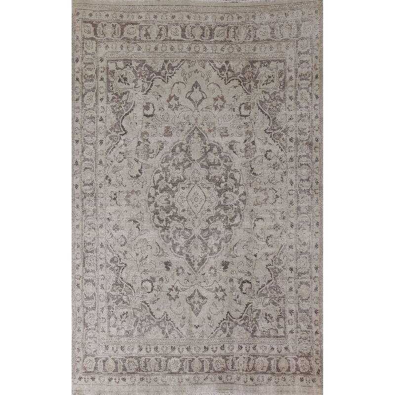 Hand Knotted Oriental 100% Wool Carpet Traditional Floral Beige & Ivories Tabriz Area Rug - 10' 9'' X 7' 8''