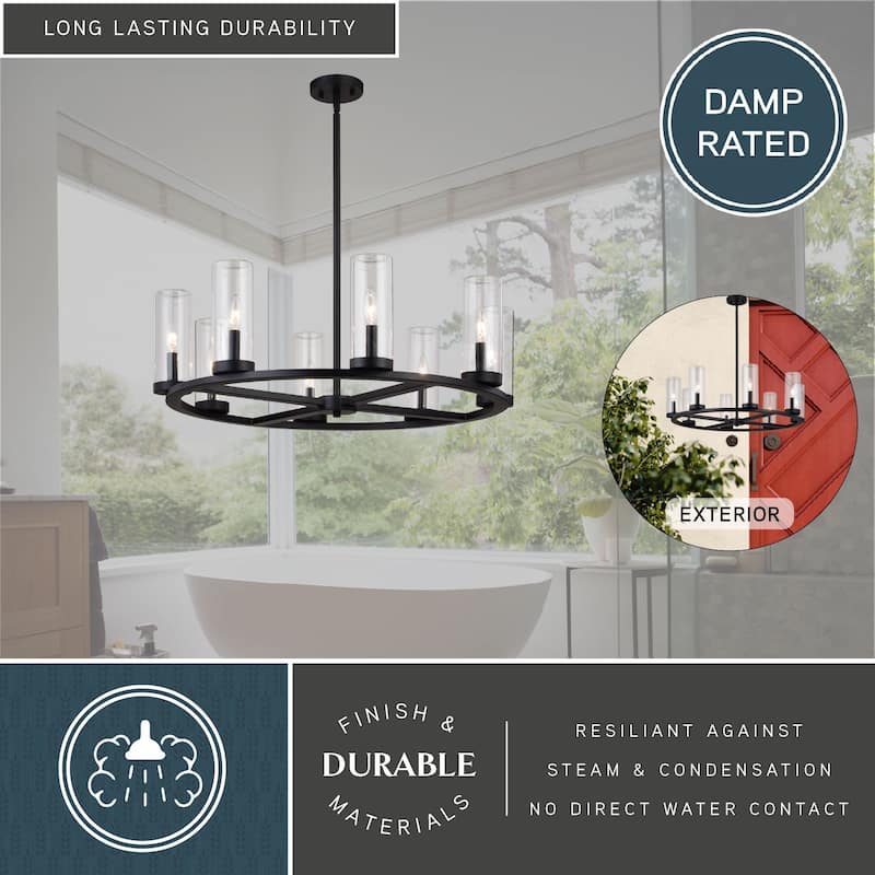 Grantley Wheel Chandelier Light Fixture Clear Glass Shade, LED Compatible, Damp Rated