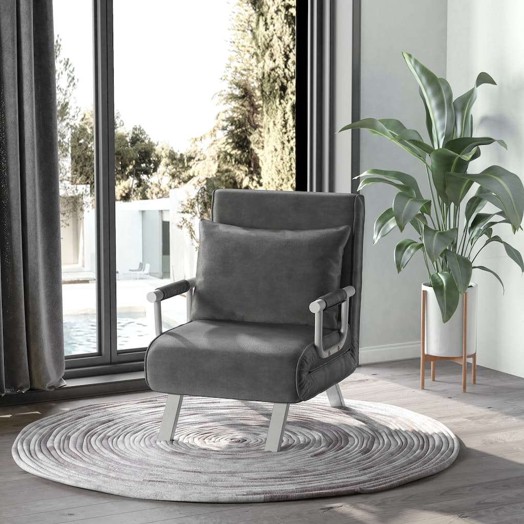 Folding 5 Position Convertible Sleeper Chair Chaise Lounge Couch