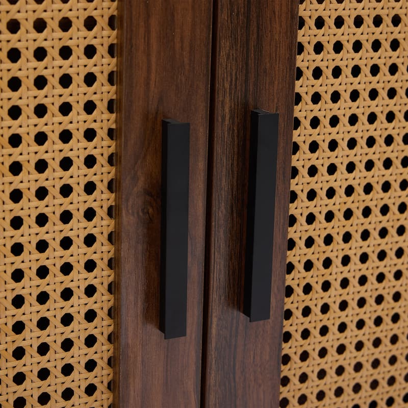 Mid-Century Modern Rattan Sideboard Storage Accent Cabinet with 2 Door