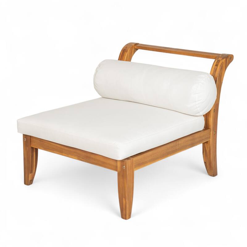 Outdoor Acacia Wood Sectional Set - 6-Piece Modular Patio Furniture with Daybed, Tea Table & Ottoman (Includes 5 Cushions)